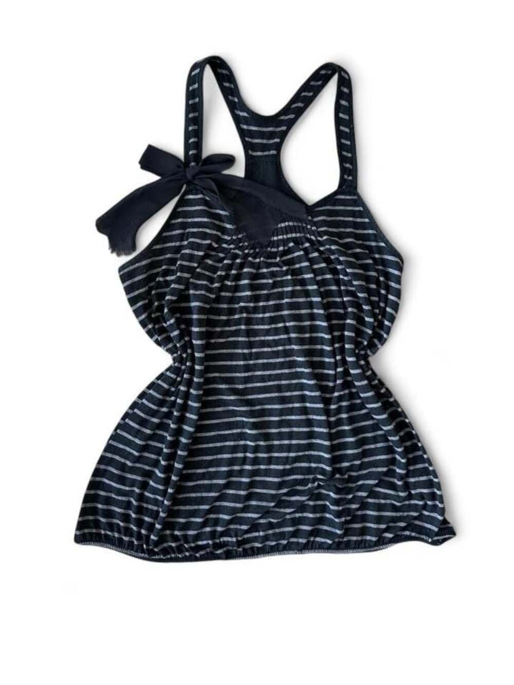 Y2K Decree Black & Grey Striped Babydoll Halter Tank Size L